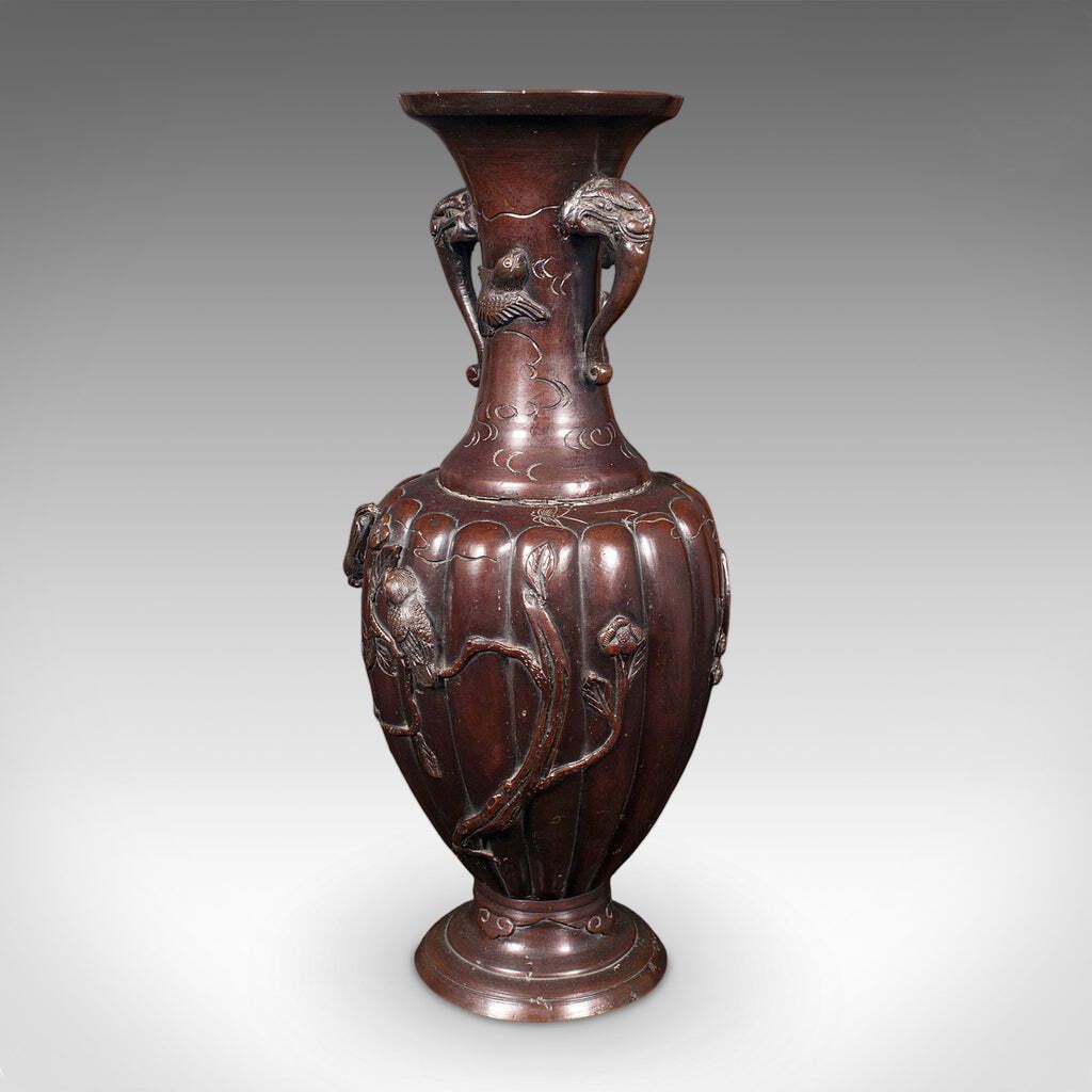 Pair Of Antique Stem Vases, Japanese, Bronze, Meiji Era, Baluster Urn, Victorian photo 1731.0
