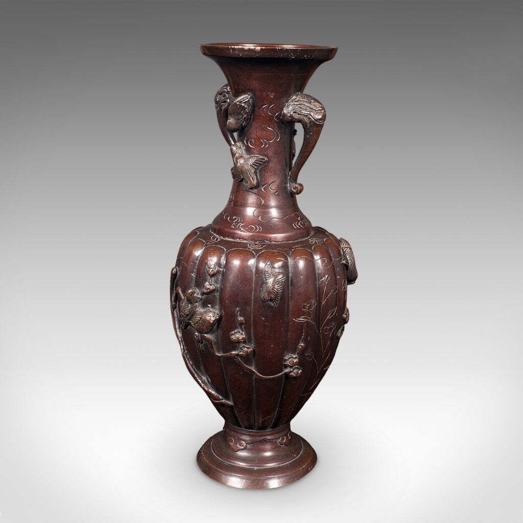 Pair Of Antique Stem Vases, Japanese, Bronze, Meiji Era, Baluster Urn, Victorian photo vinterior