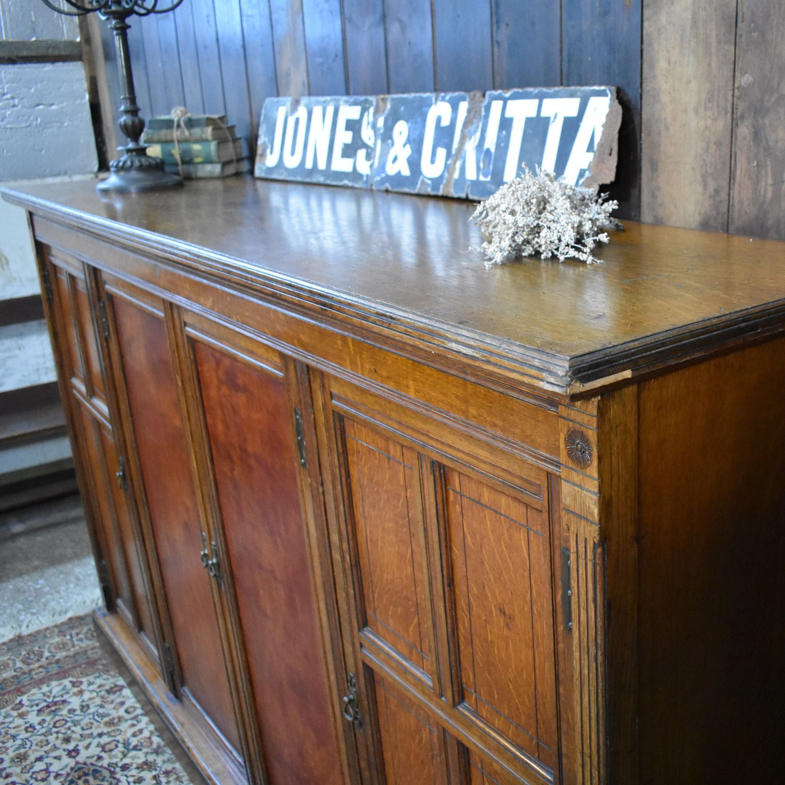 photo for sale Antique English Oak Housekeepers School Storage Cabinet Boot Room Cupboard