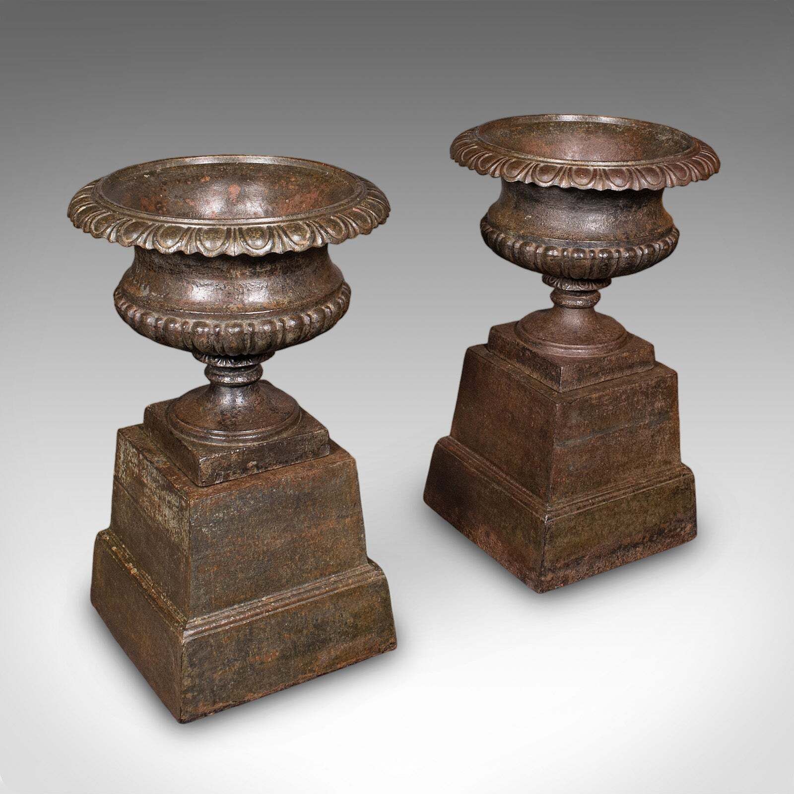 Pair Of Antique Garden Planters, English, Outdoor Display Urn, Victorian, C.1850