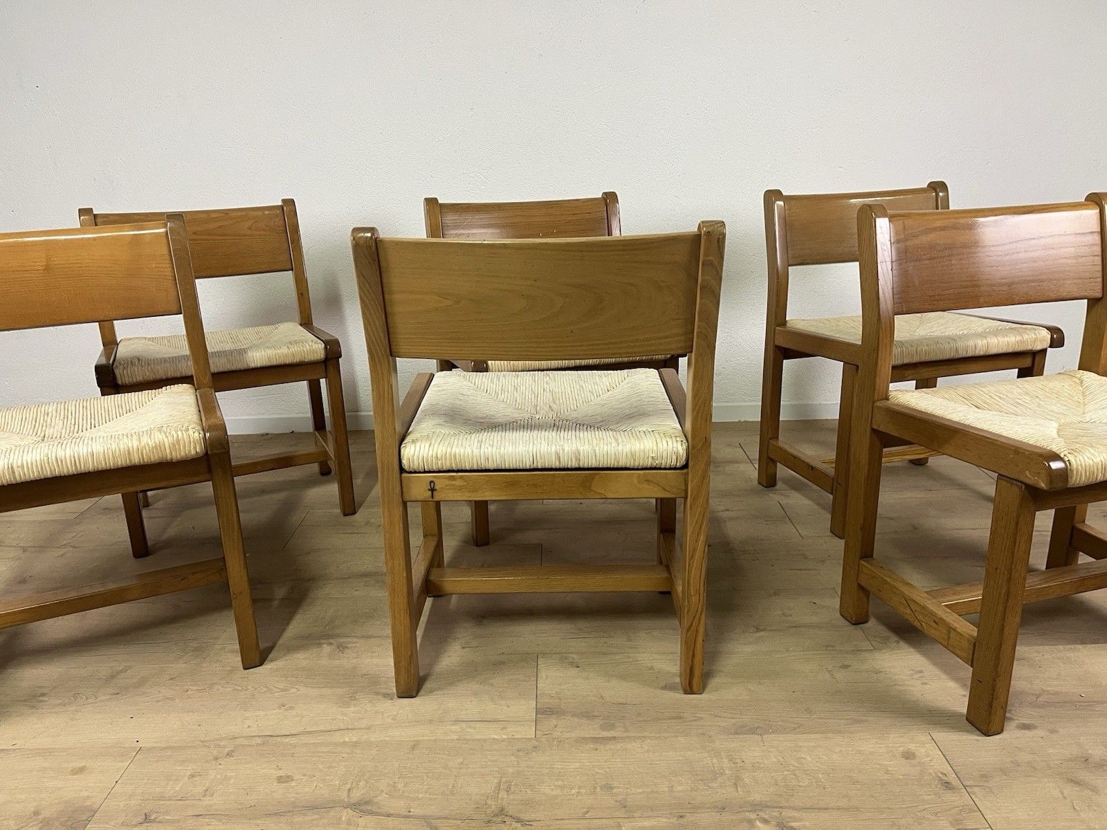 photo furniture Set Of 6 Tarpac Straw Wood Chairs 70’ Vintage Design