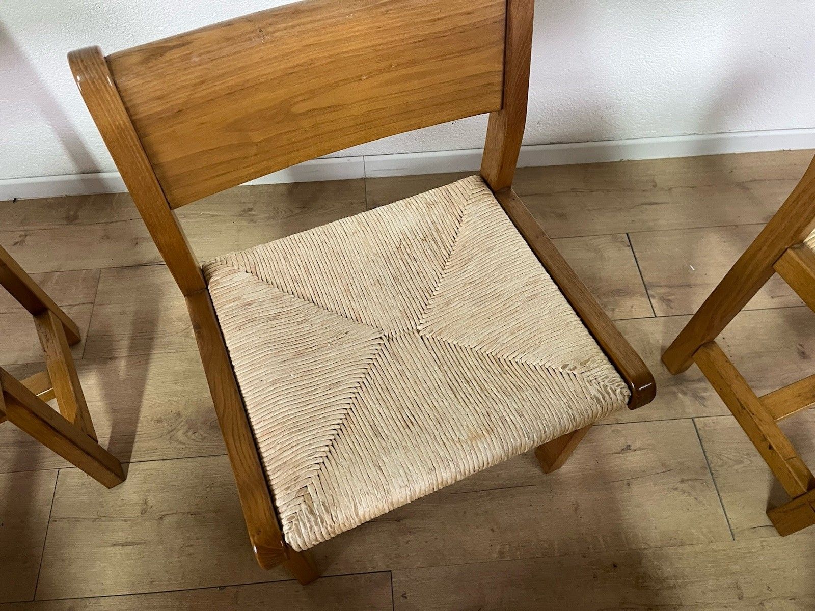 photo vinterior Set Of 6 Tarpac Straw Wood Chairs 70’ Vintage Design