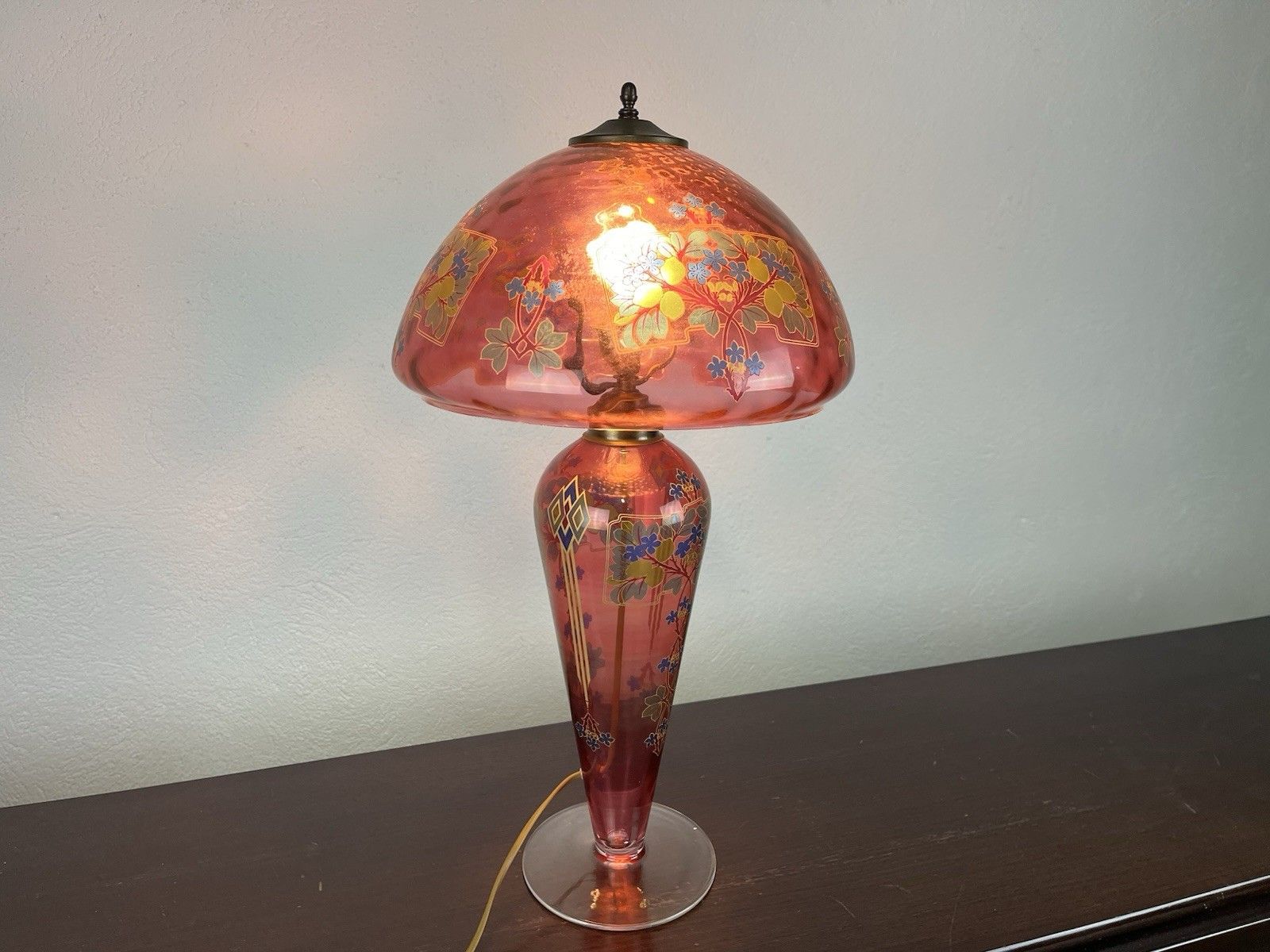 70’s Art Nouveau Style Worked Glass Table Lamp Vintage Design photo for sale
