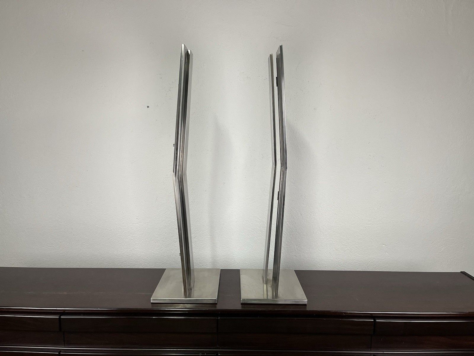 photo vintage Pair Of Sculptures Steel Refractions Salvatore Messina 60’s Vintage Design