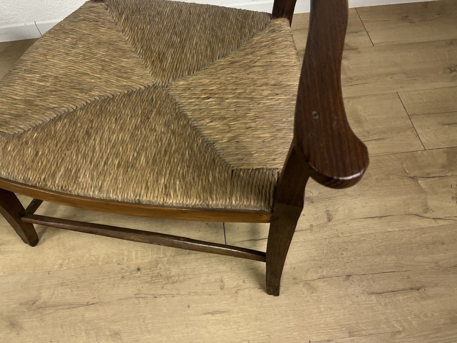 Pair Of 40’s Straw Wood Fireplace Armchairs Vintage Design photo vintage