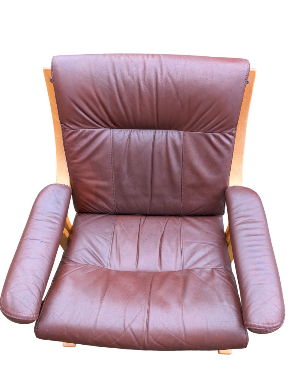 Scandi Brown Leather Beech Lounge Chair, Style Of Ingmar Relling photo for sale