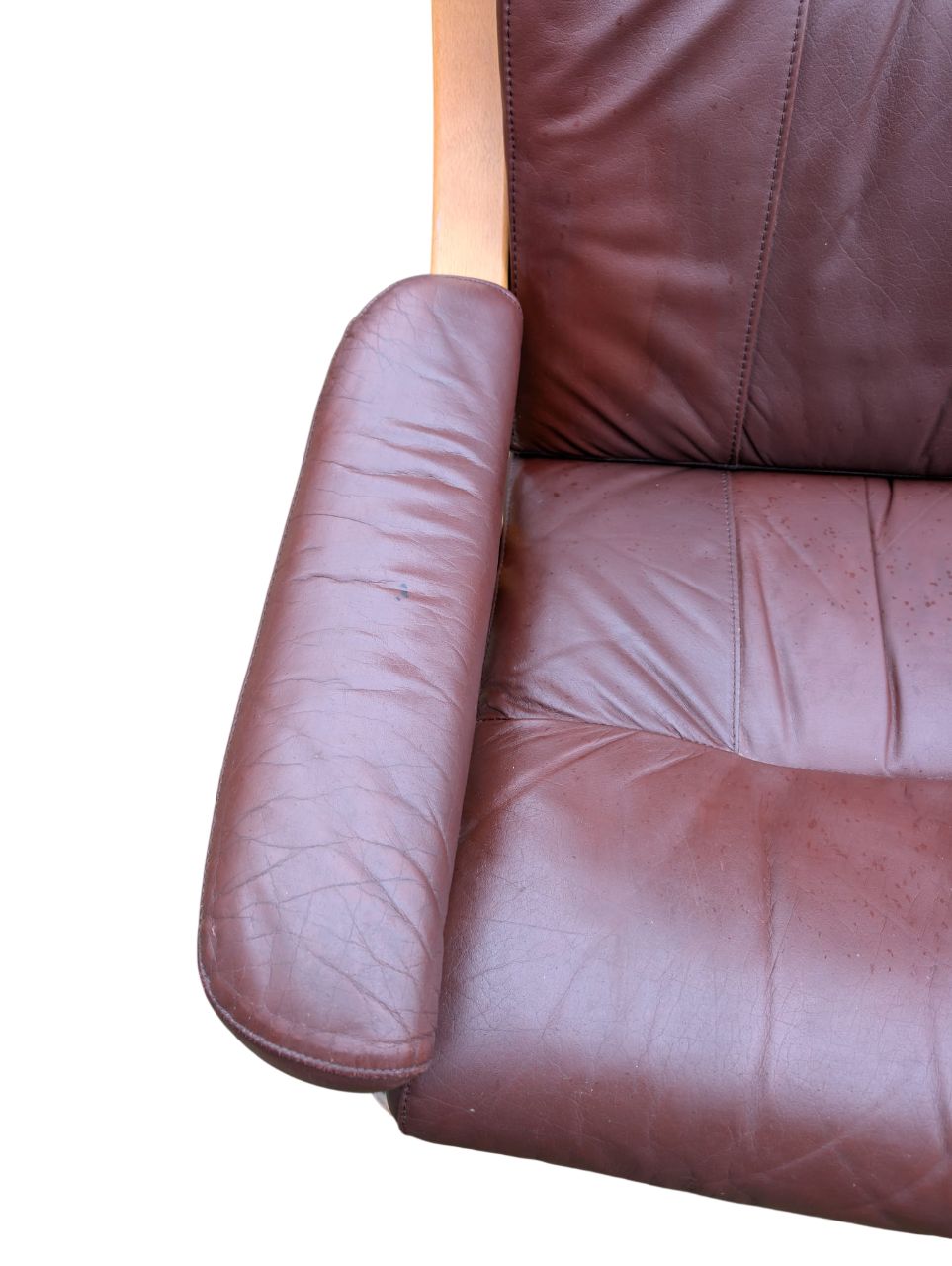 Scandi Brown Leather Beech Lounge Chair, Style Of Ingmar Relling photo vinterior