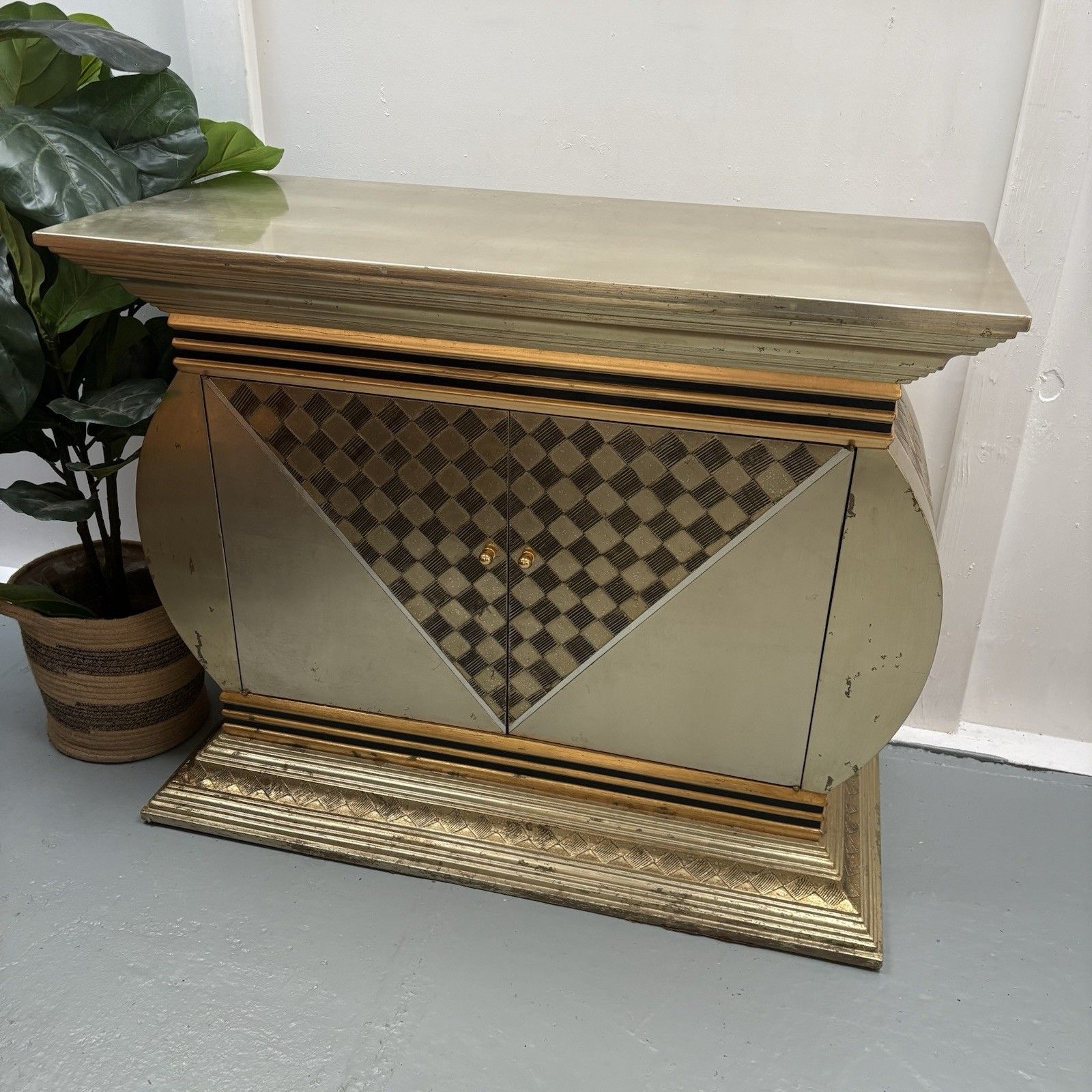 1990s Silver & Gold Hollywood Regency Style  Italian Console Cabinet Sideboard