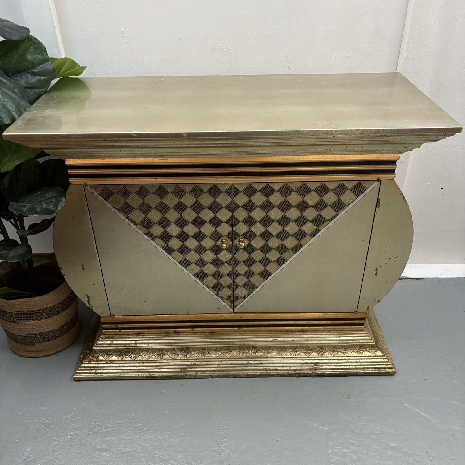 1990s Silver & Gold Hollywood Regency Style  Italian Console Cabinet Sideboard photo for sale