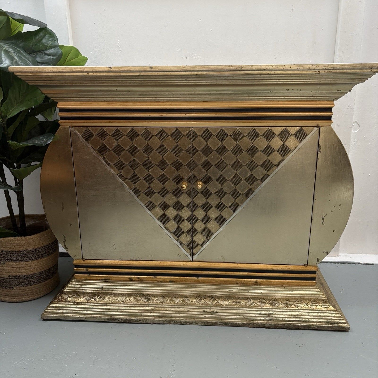 1990s Silver & Gold Hollywood Regency Style  Italian Console Cabinet Sideboard photo Furniture