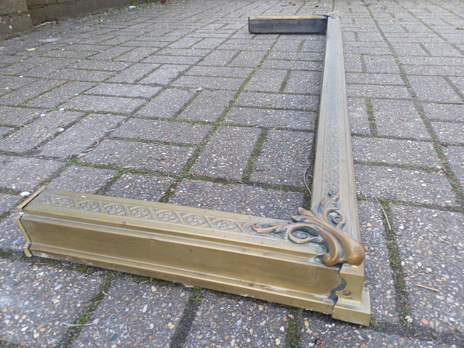 photo buy Early 20th Century Brass Fireplace Fender Ornate Victorian Style Hearth Guard Antique