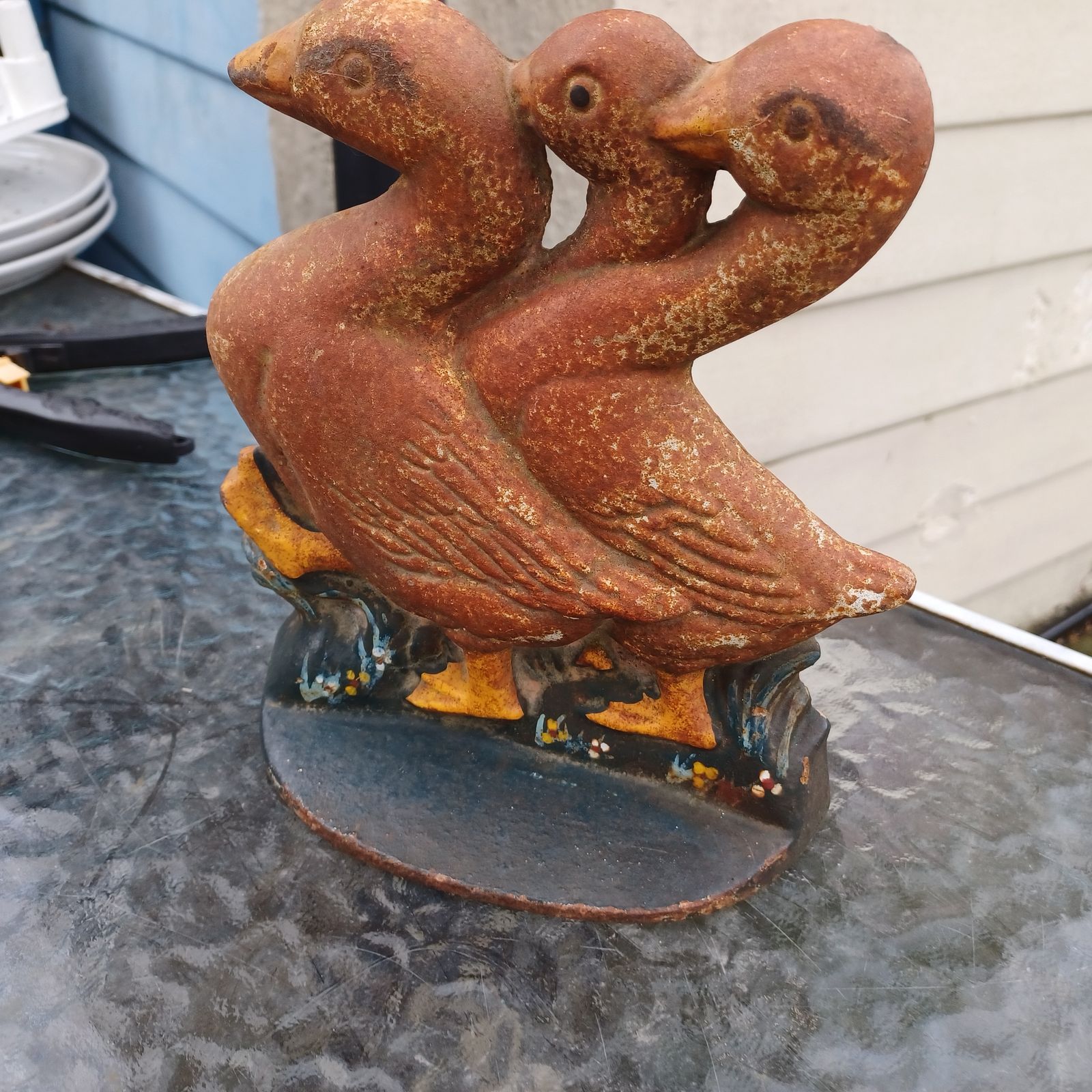 Fireplace Stop Metal Vintage 3 Geese Cast Iron photo furniture