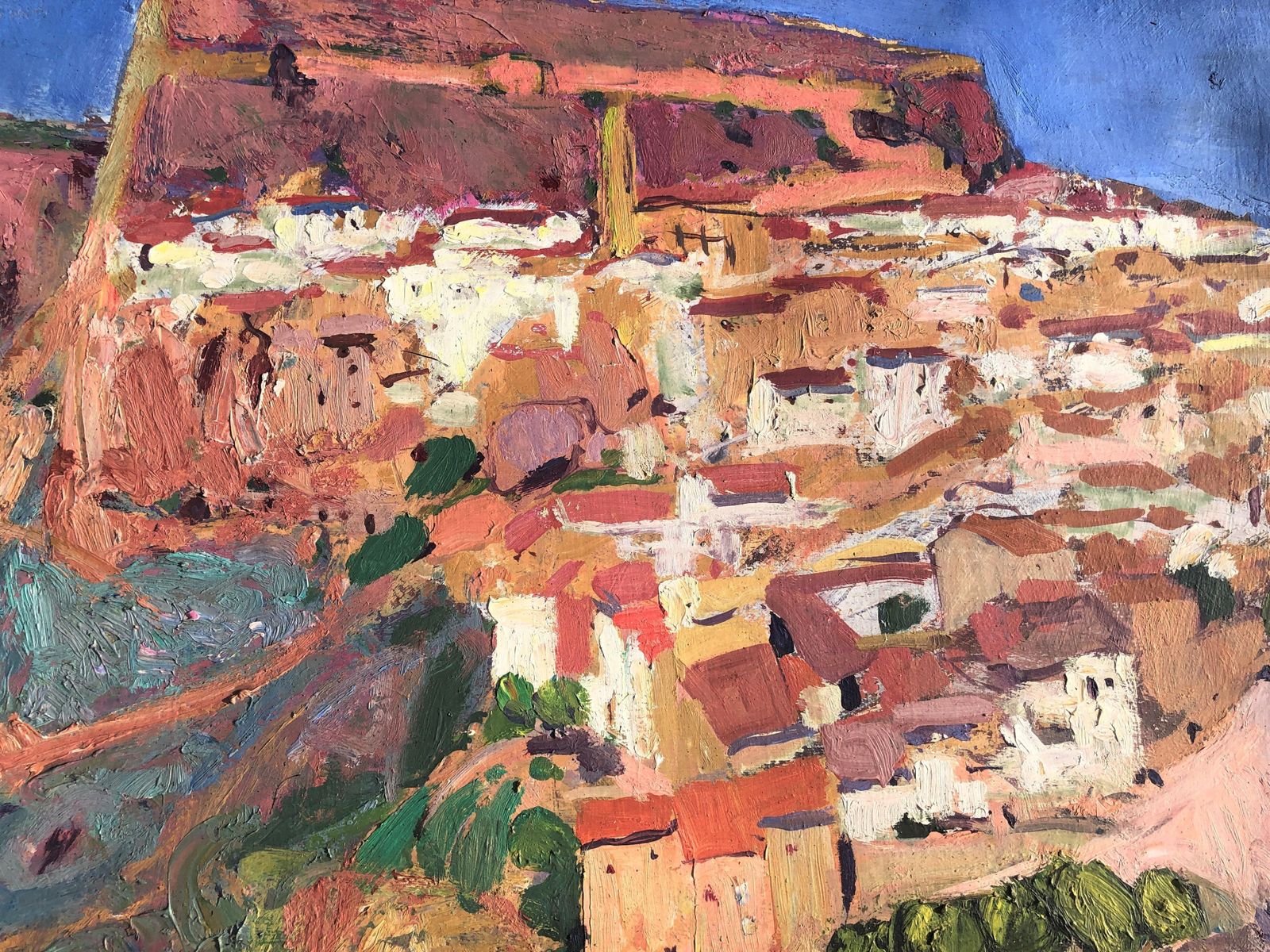 Josep Moscardo Spanish Cityscape View, Oil On Canvas 1977 photo buy