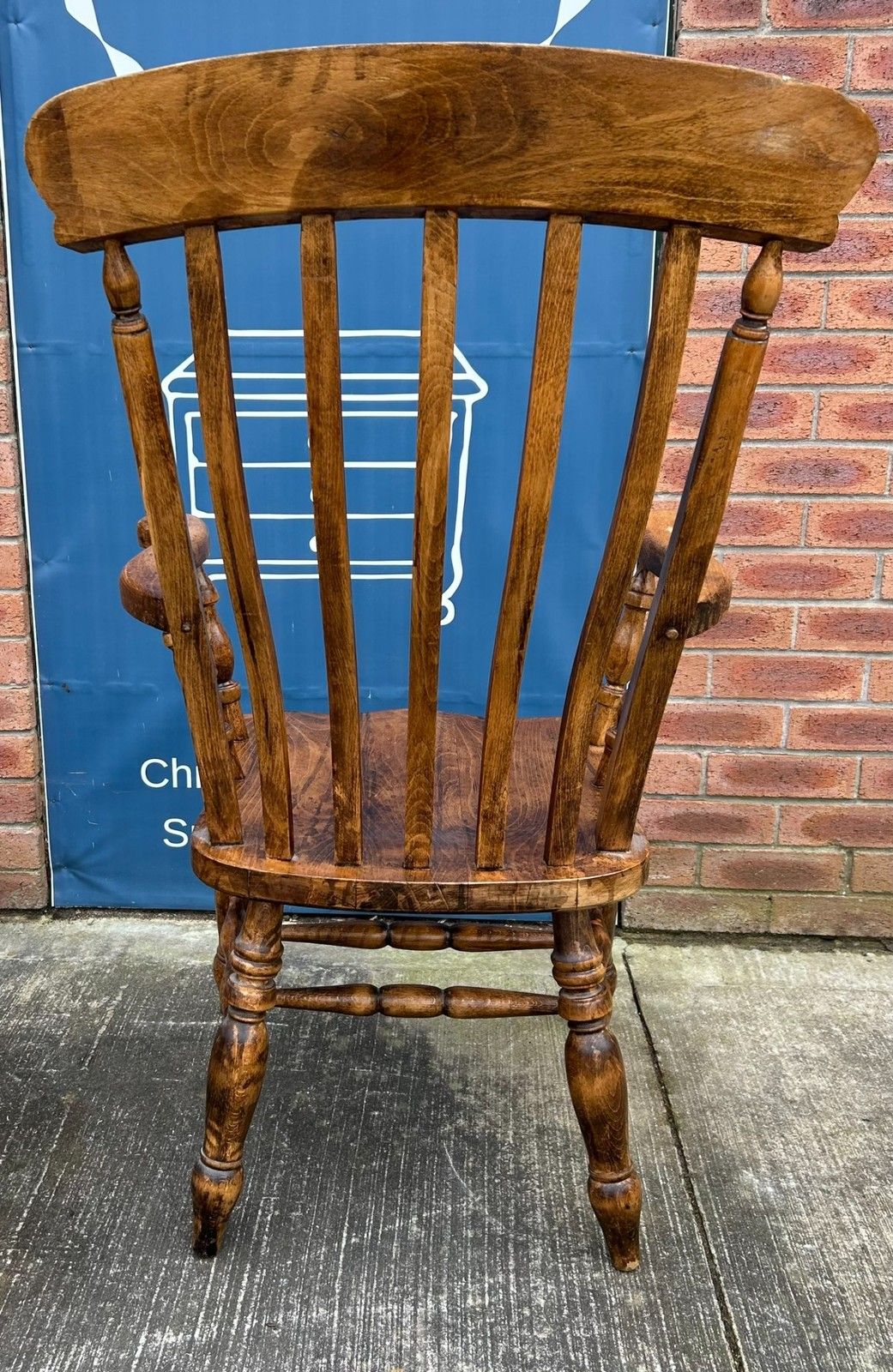 Vintage Beech Lath High Back Farmhouse Windsor Chair Rustic Armchair photo Furniture