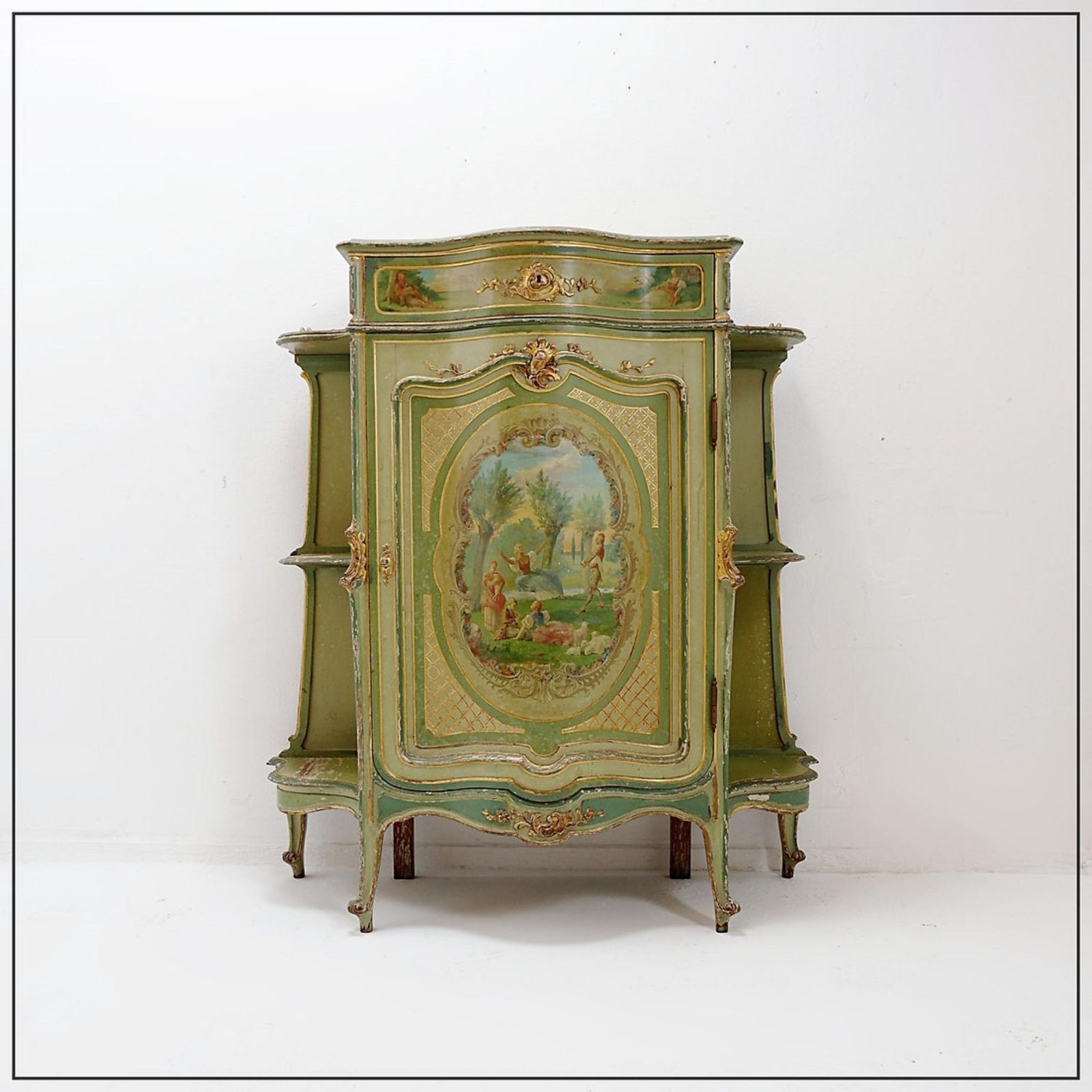 Venetian Baroque Curved Cabinet With Pastoral Scene   Circa 1900. photo vinterior
