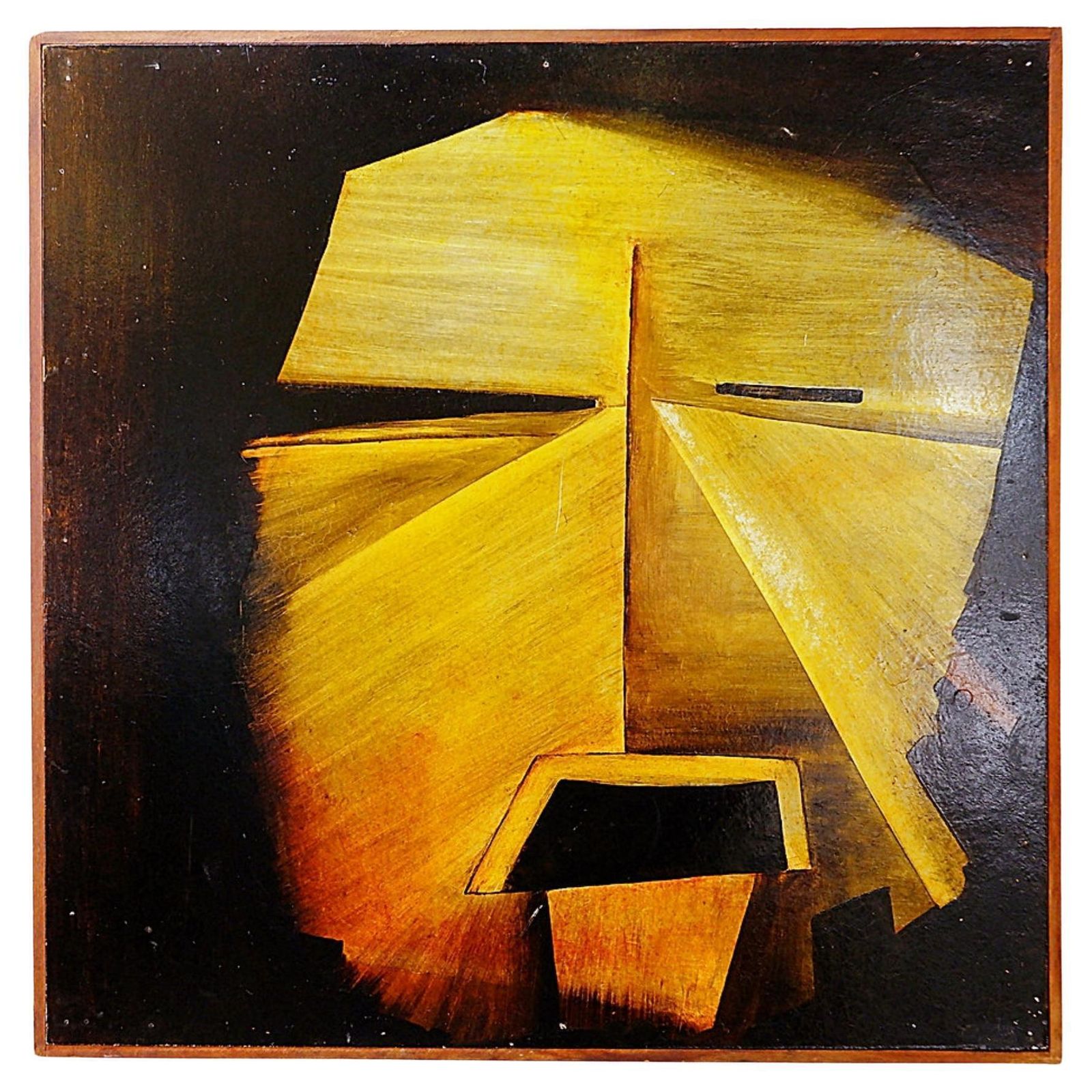 Geometric Abstract Wall Art Painting Panel In Yellow & Orange, 20th Century