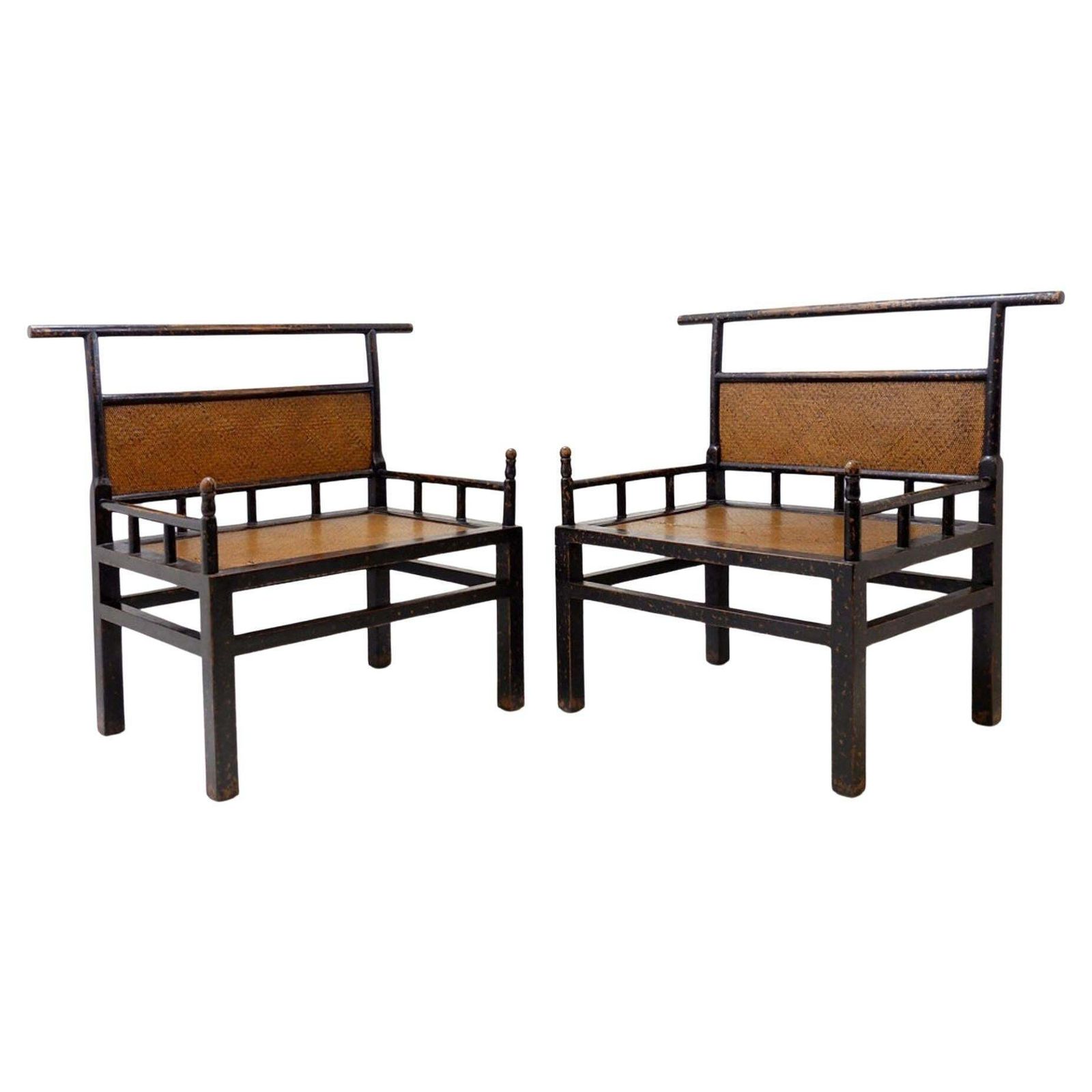 Pair Of Lacquered Wood And Rattan "Meditation" Chairs   Japan, Early 20th
