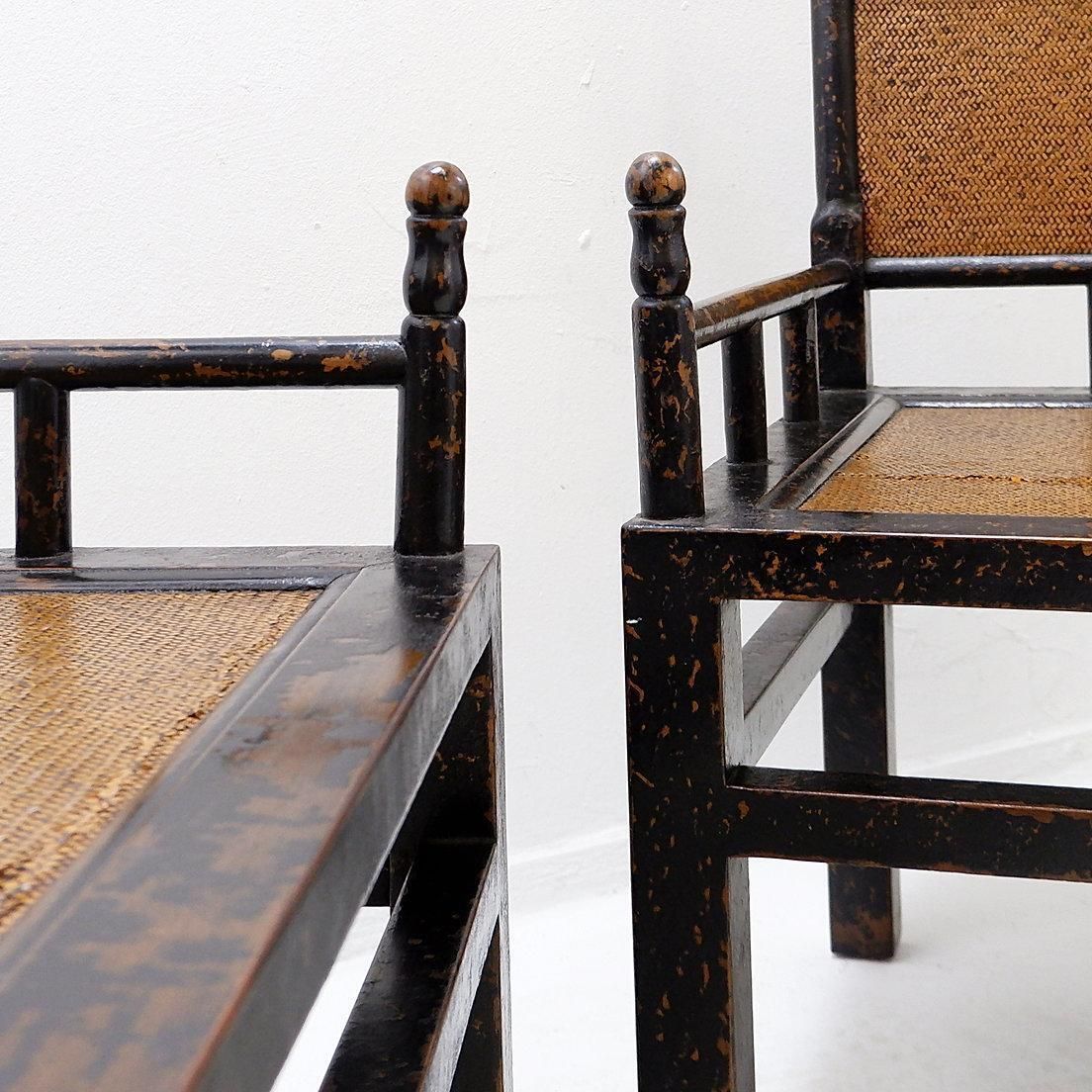 photo buy Pair Of Lacquered Wood And Rattan "Meditation" Chairs   Japan, Early 20th