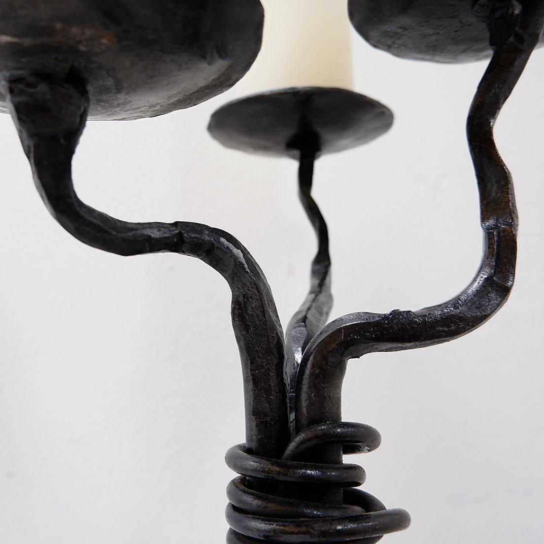 Large Wrought Iron Candelabra With An Abstract Design And Three Candle Holders photo vintage