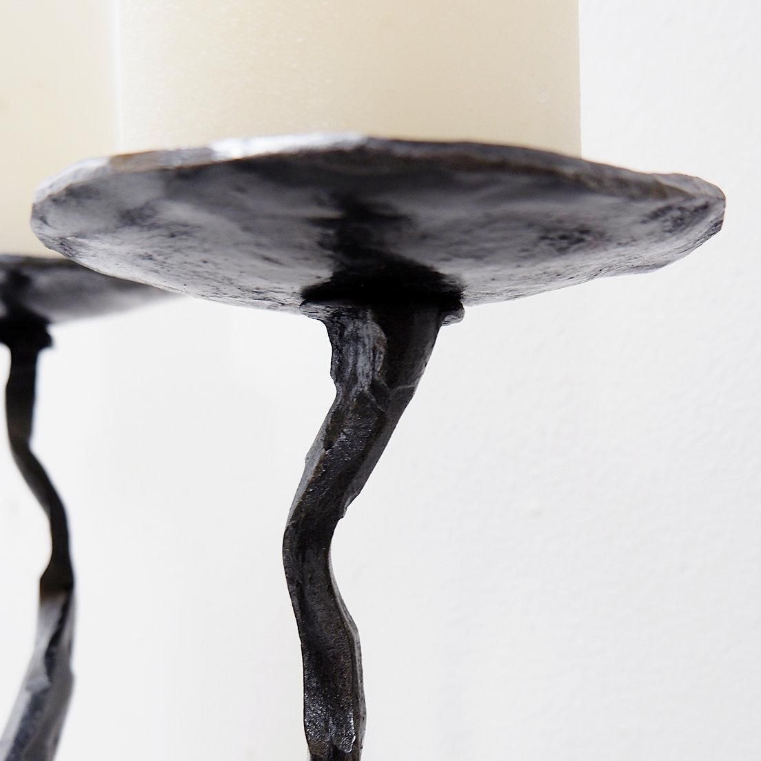 photo for sale Large Wrought Iron Candelabra With An Abstract Design And Three Candle Holders