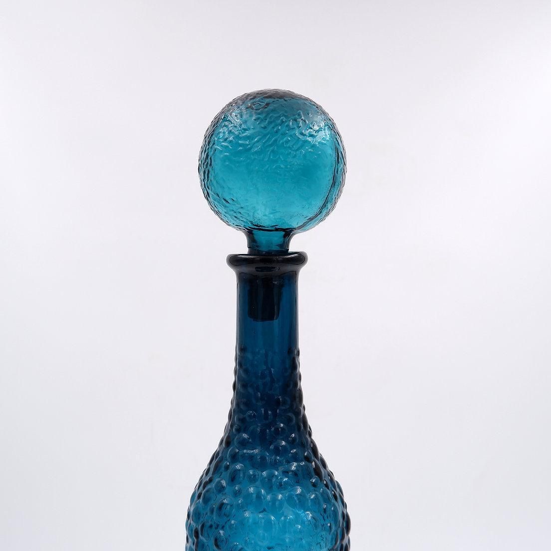 Home Decor Mid Century Italian "Genie" Bottle In Blue Empoli Glass   1960s photo