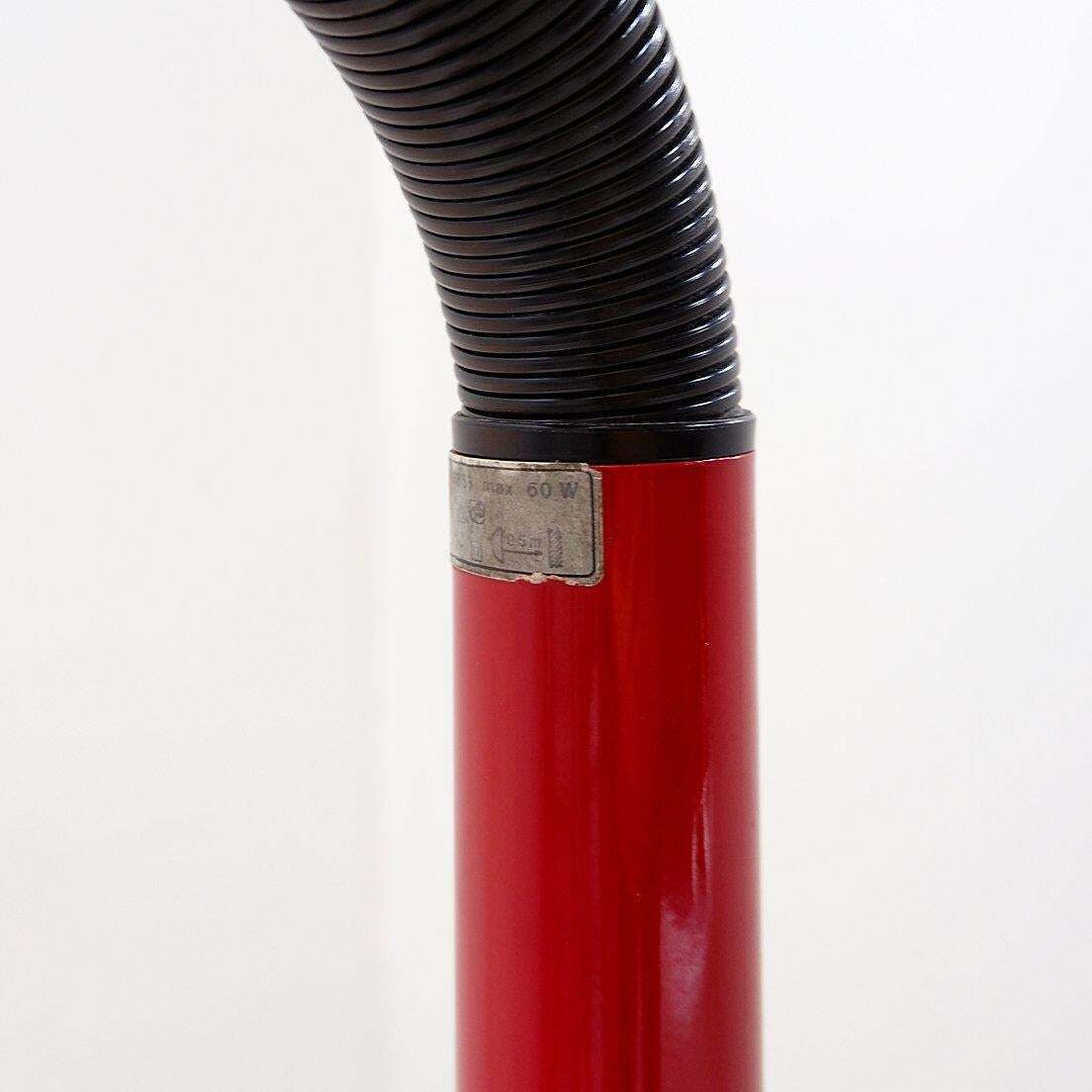 841.0 Space Age Floor Lamp With A Dark Red Shade   1970s photo