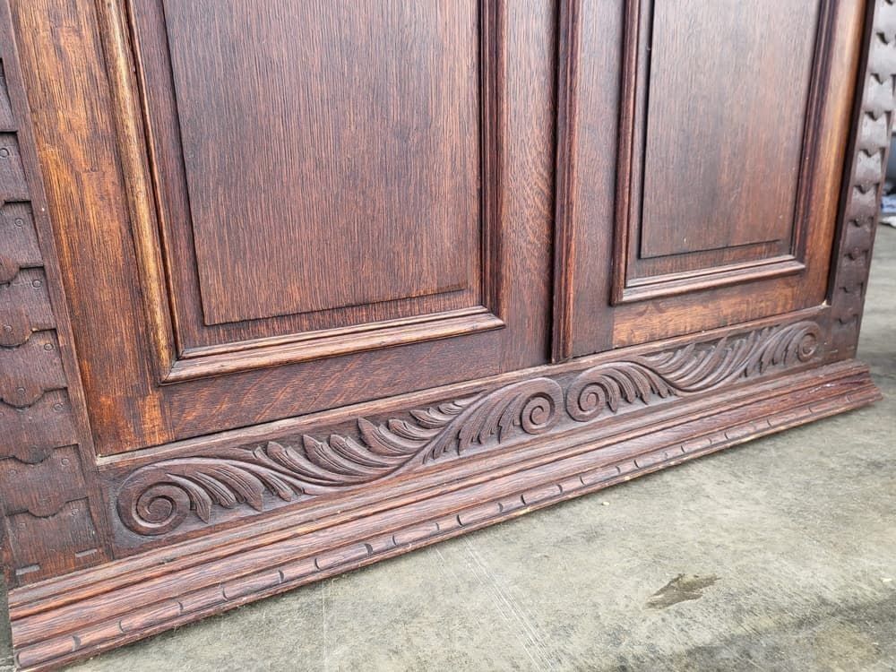 Antique Dark Oak Panelled Carved 2 X Door Wardrobe photo buy