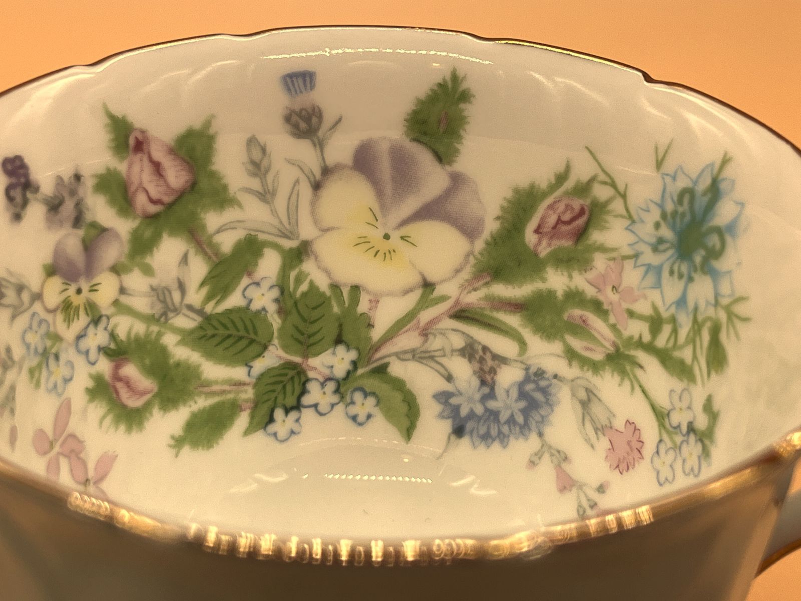 photo furniture Aynsley China Crocus Shape Wild Tudor Blue Cabinet Tea Cup & Saucer Duo.