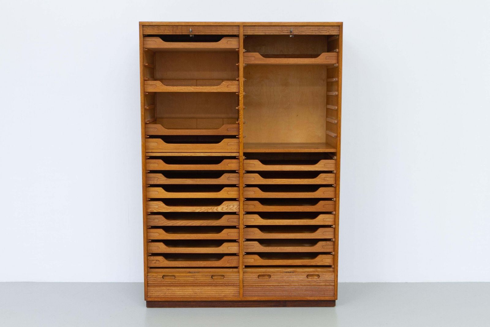 Danish Art Deco Oak Double Tambour Archive Cabinet, 1930s. photo vintage