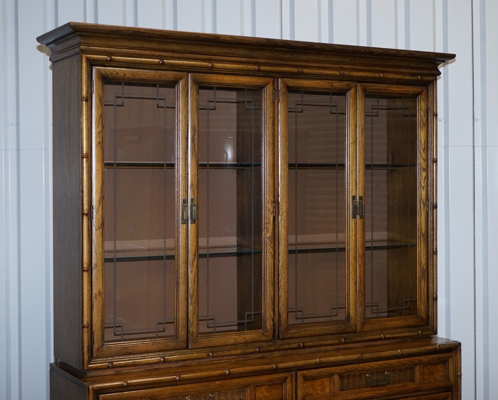 Vintage American Faux Bamboo Style Display Cabinet Bookcase By Burlington photo furniture