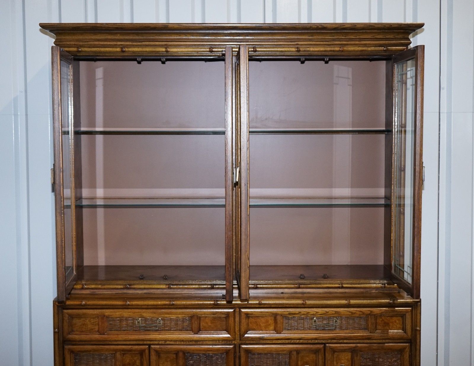Furniture Vintage American Faux Bamboo Style Display Cabinet Bookcase By Burlington photo