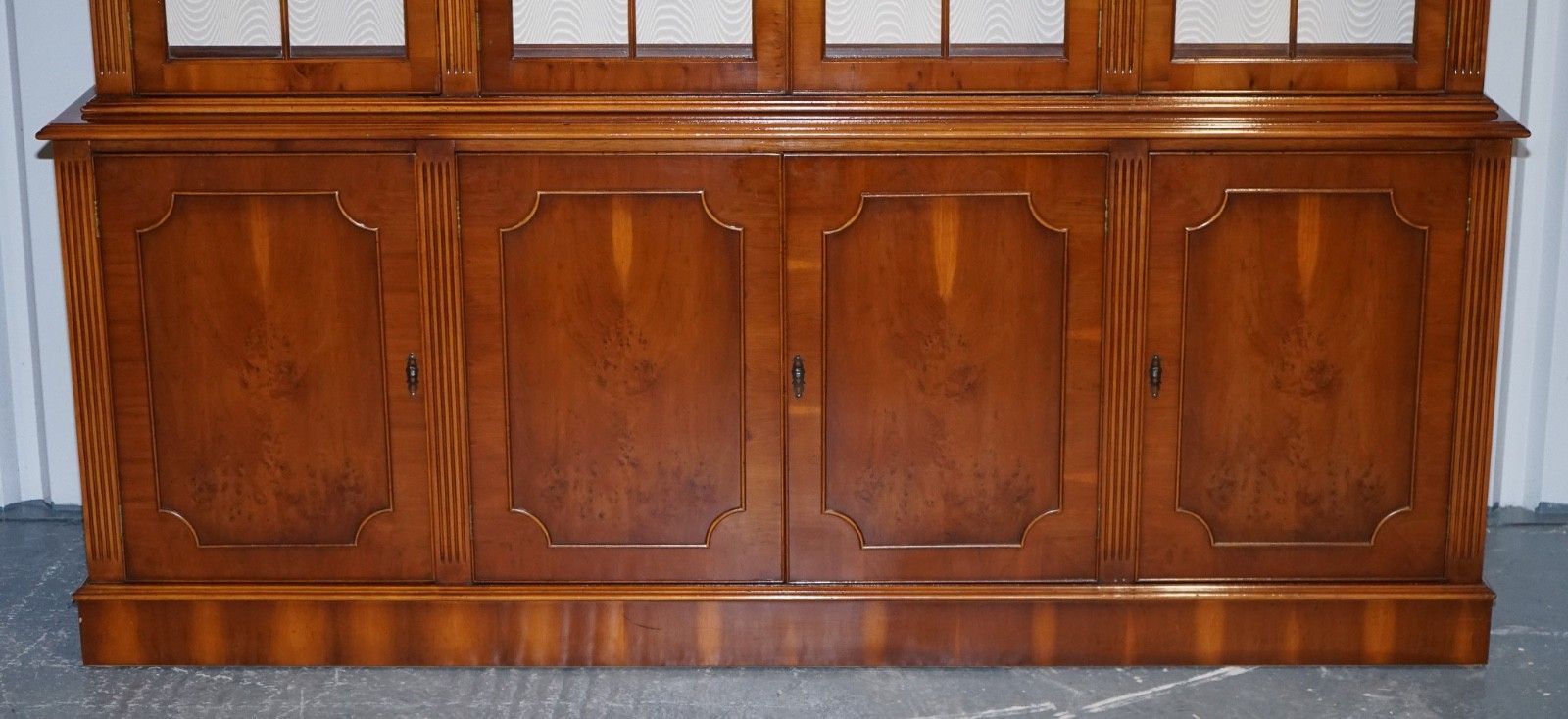 Antique Georgian Style Yew Wood Four Door Display Cabinet Bookcase photo vinterior