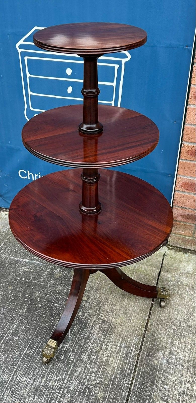 Quality Reproduction Antique Regency Style Mahogany Three Tier Dumb Waiter Stand photo for sale