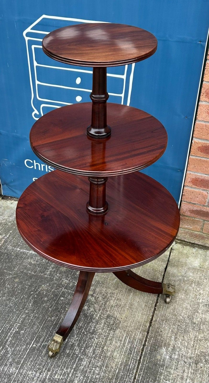 photo vintage Quality Reproduction Antique Regency Style Mahogany Three Tier Dumb Waiter Stand