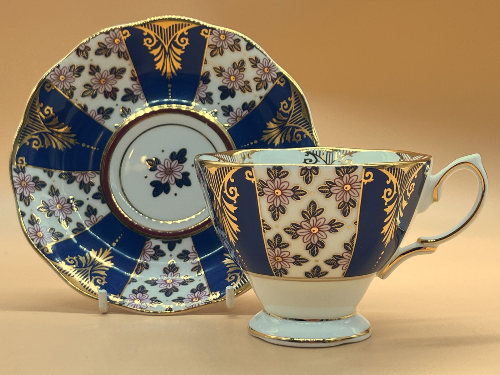 Royal Albert China 100 Years Regency Blue Design Tea Cup And Saucer Duo. photo furniture