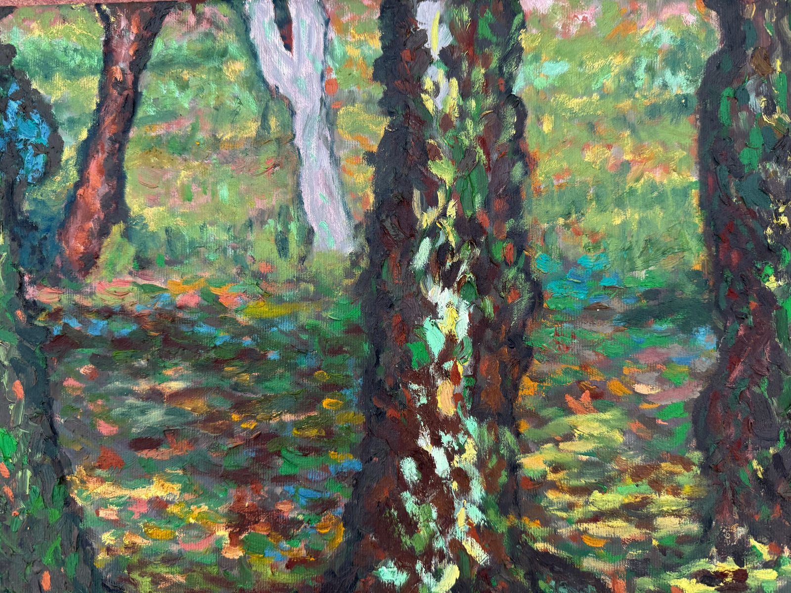 photo for sale Ramon Perez Barril Mediterranean Forest Landscape Oil Painting Post Impressionist Spanish Woodland 1990