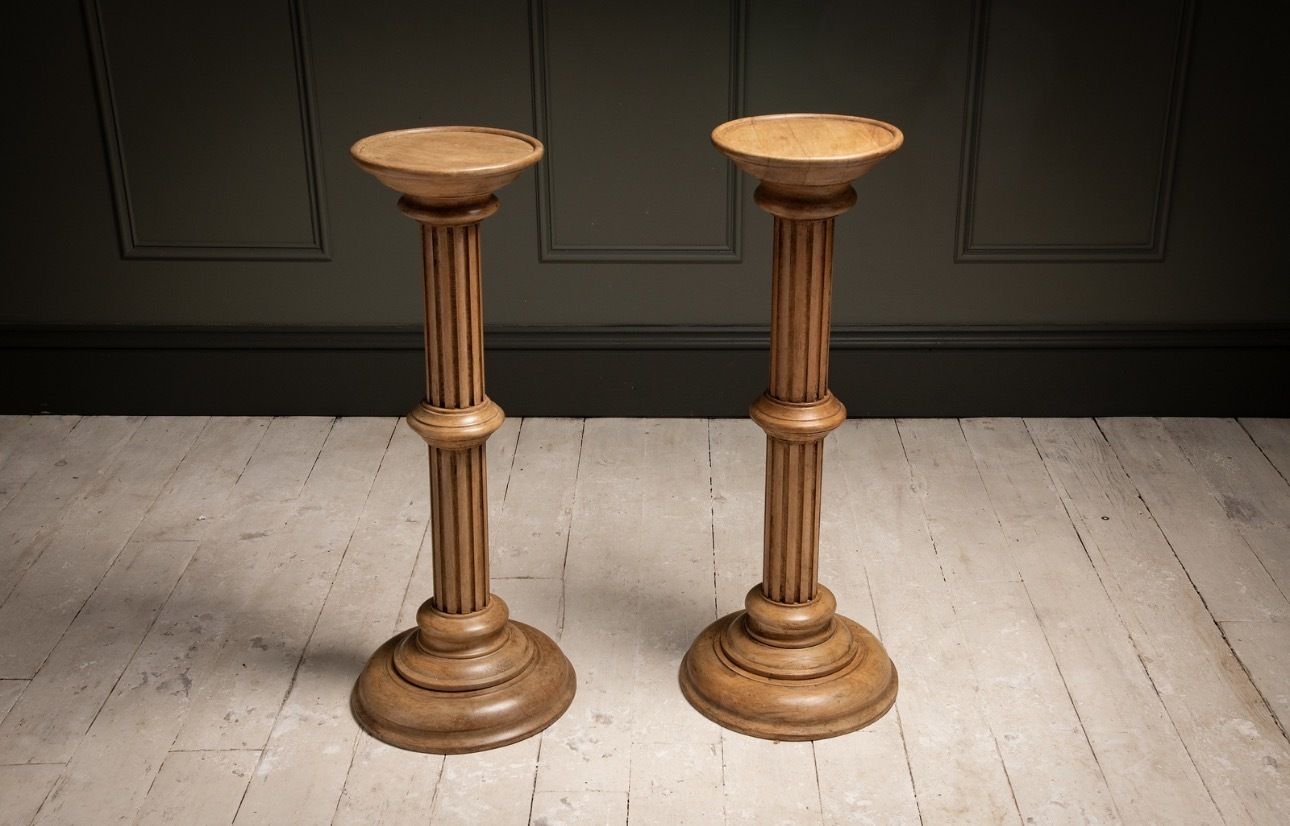 Pair Of Modern Beech Neoclassical Column Pedestals