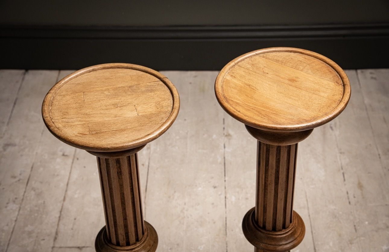 Pair Of Modern Beech Neoclassical Column Pedestals photo furniture