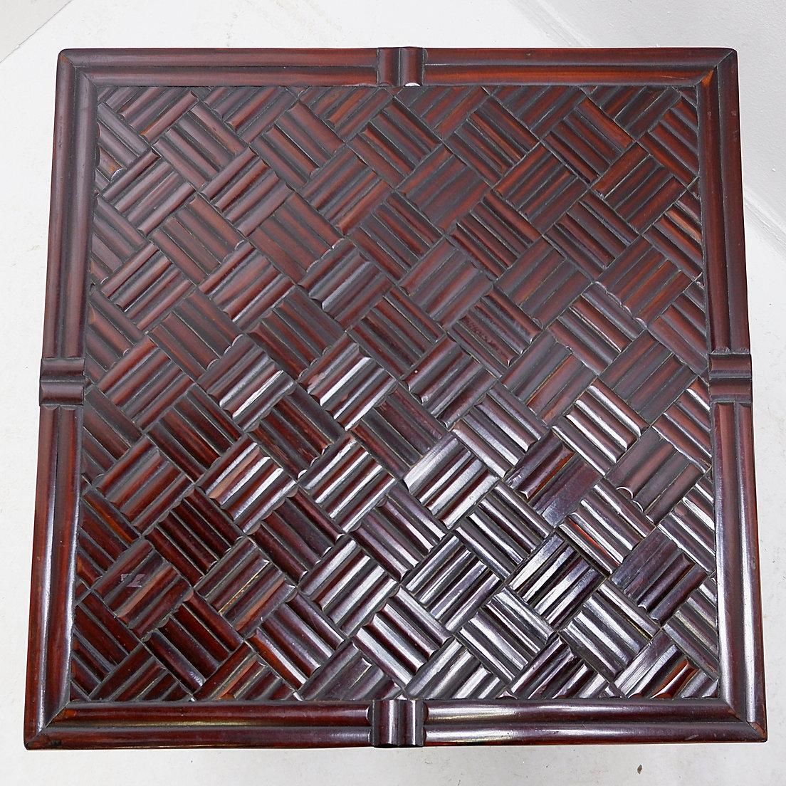 Pair Of Vintage Pagoda Tables In Faux Bamboo Chevron Pattern   Maitland & Clasco photo furniture