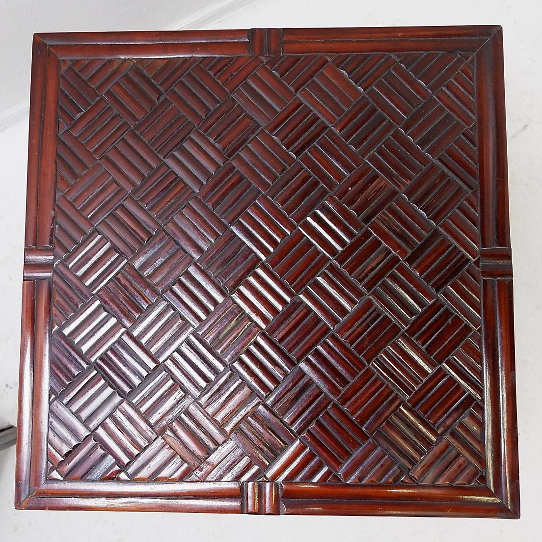 Pair Of Vintage Pagoda Tables In Faux Bamboo Chevron Pattern   Maitland & Clasco photo vintage