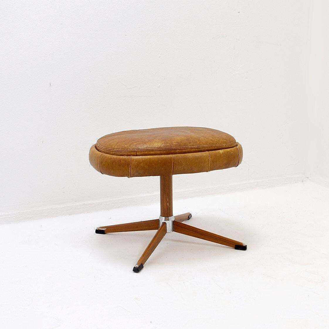 Swivel Footrest In Brown Leather With Metal Base   De Sede, Switzerland. photo furniture