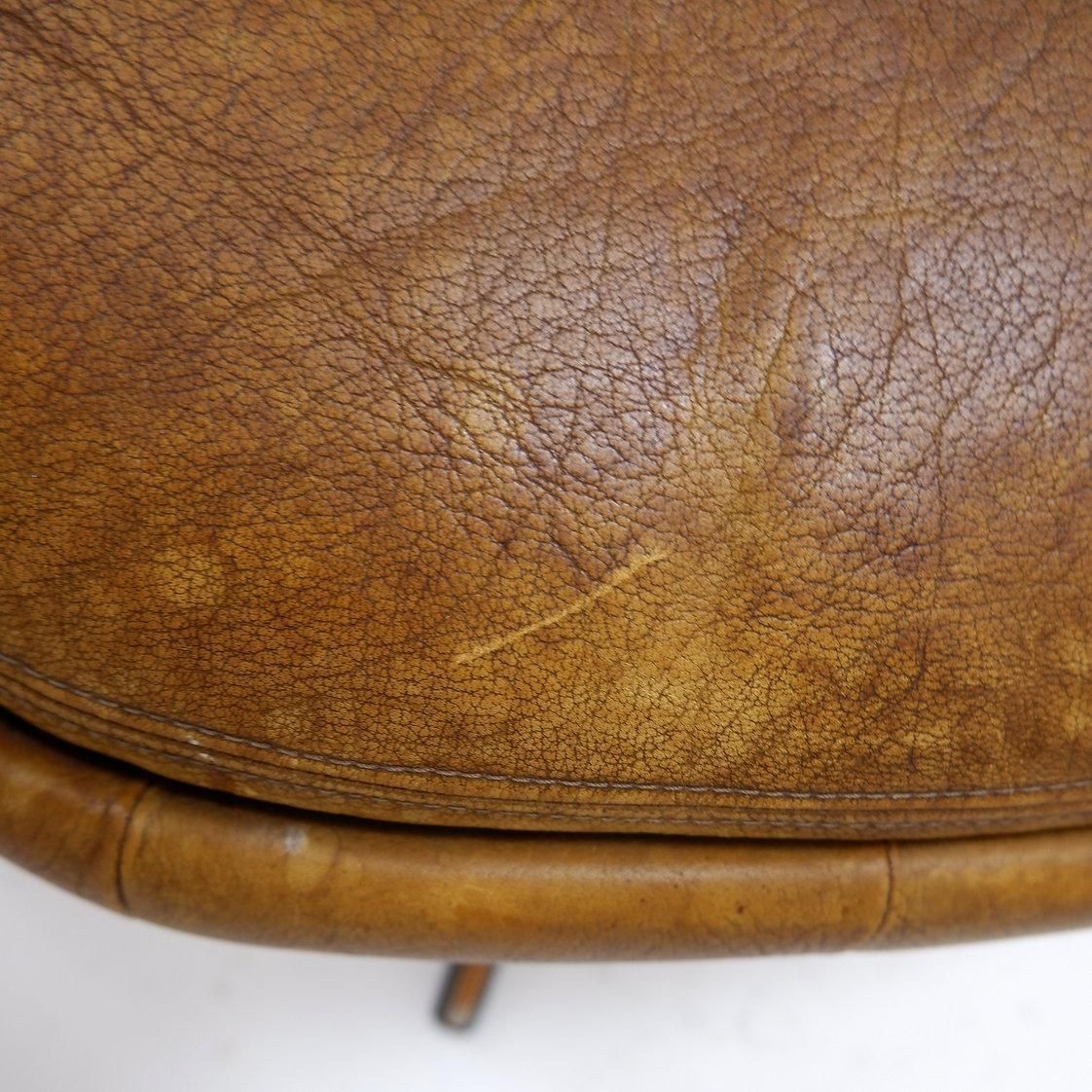 Furniture Swivel Footrest In Brown Leather With Metal Base   De Sede, Switzerland. photo