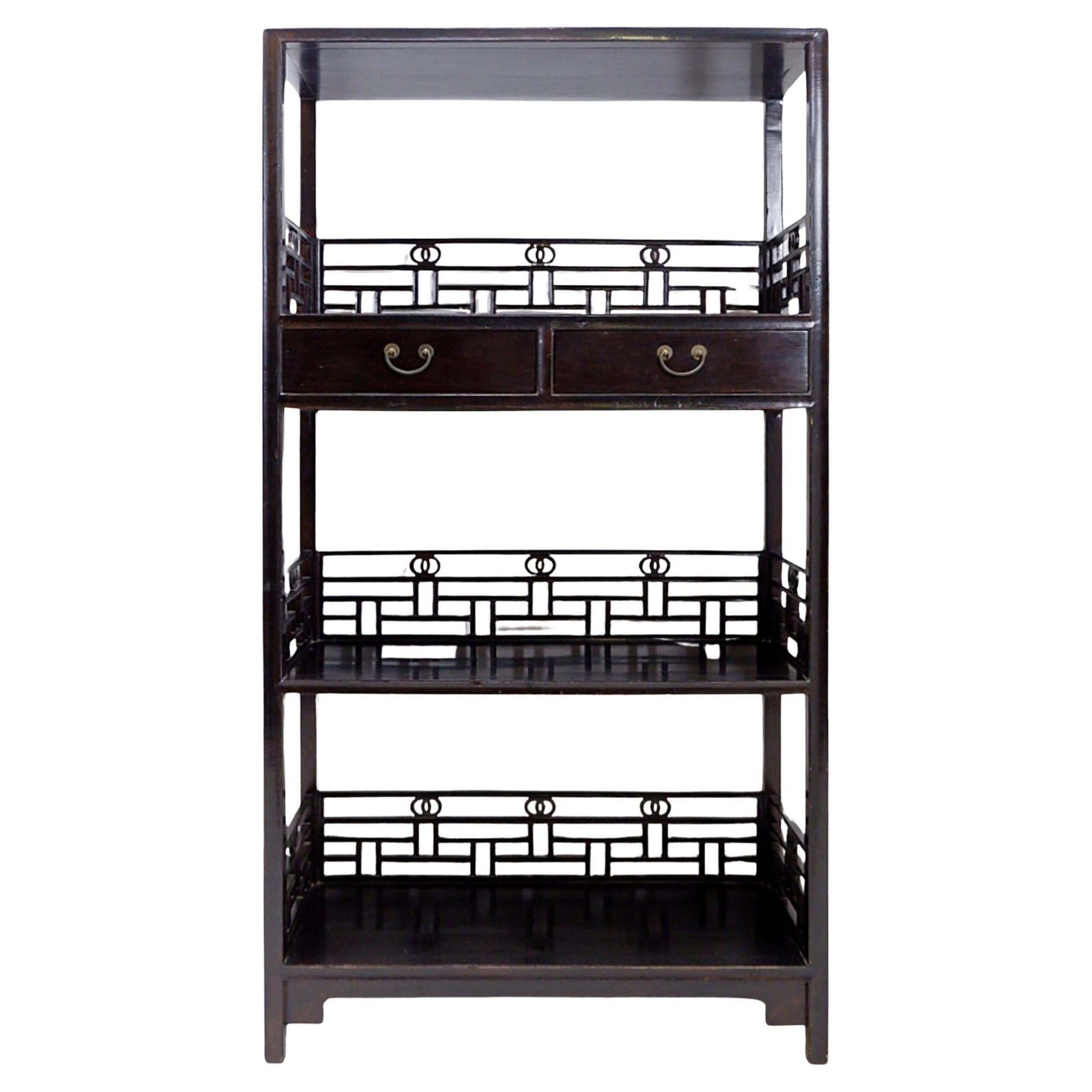 Vintage Three Tier Chinese Lacquered Wood Bookcase   20th Century