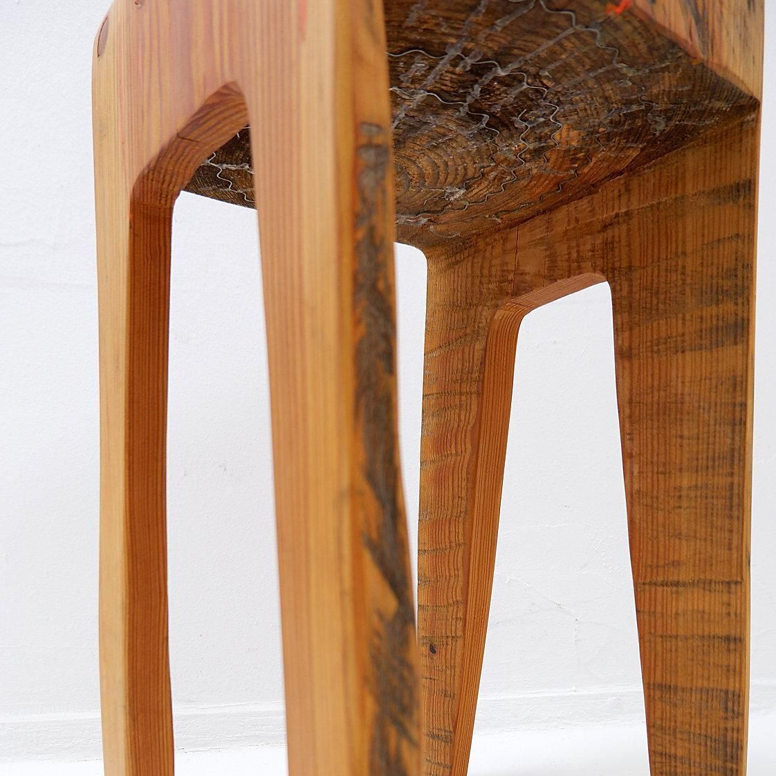 photo furniture Sculptural High Chair In Brutalist Style In Solid Oak Inspired By Wabi Sabi