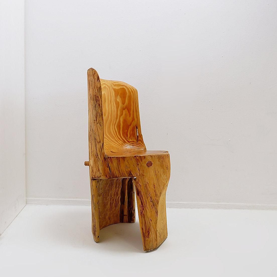 Sculptural Brutalist Chair In Solid Oak In Wabi Sabi Style photo furniture