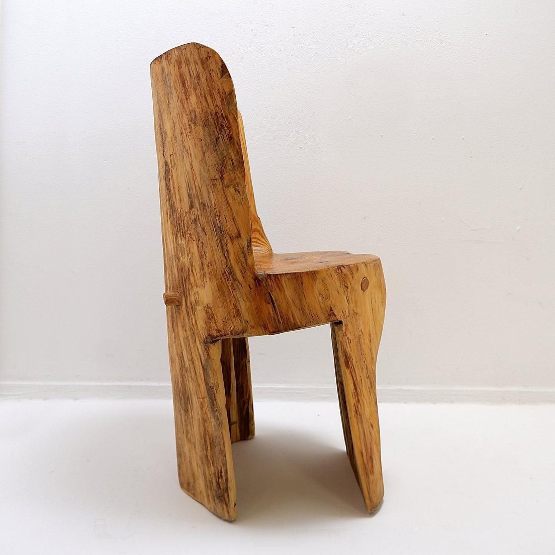 Sculptural Brutalist Chair In Solid Oak In Wabi Sabi Style photo for sale