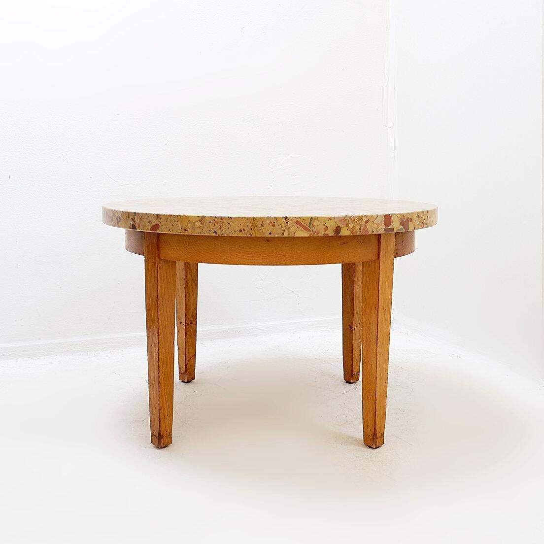 1040.0 Round Wooden Coffee Table With A Marble Top Made Of Aleppo Breccia photo