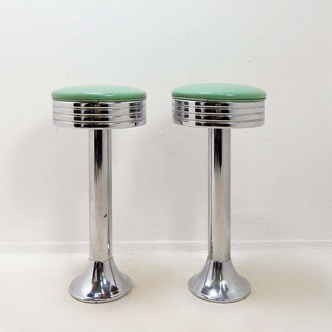photo buy Vintage 1950s Retro Bar Stools, Faux Leather & Metal, USA Made