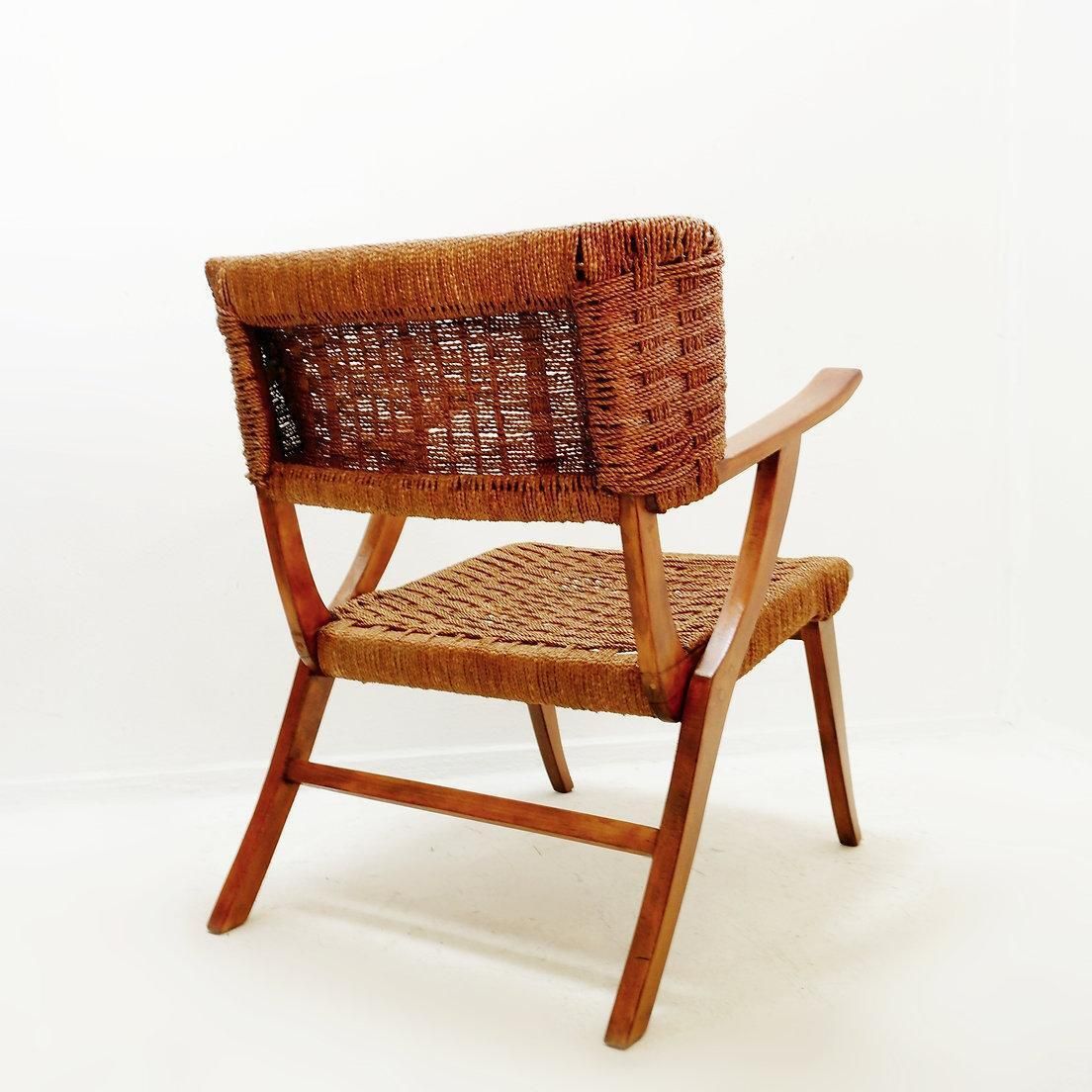Mid Century Pair Rope And Wood Armchairs   Vintage Style photo furniture