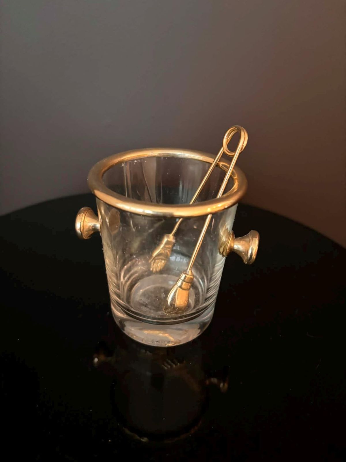 Vintage Reims France Glass Mini Ice Bucket Sugar Bowl & Ice Tongs Set photo vintage